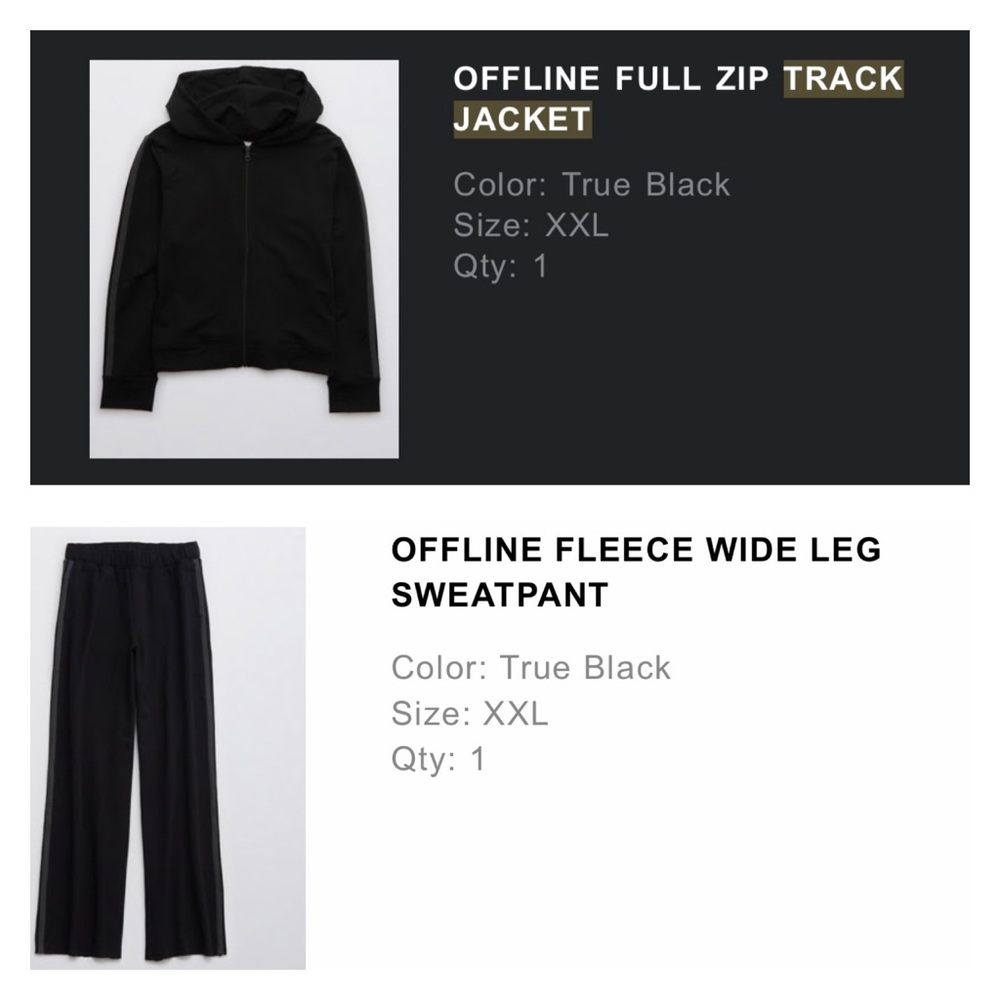 Aerie Wide Leg Track Suit, Black, XXL